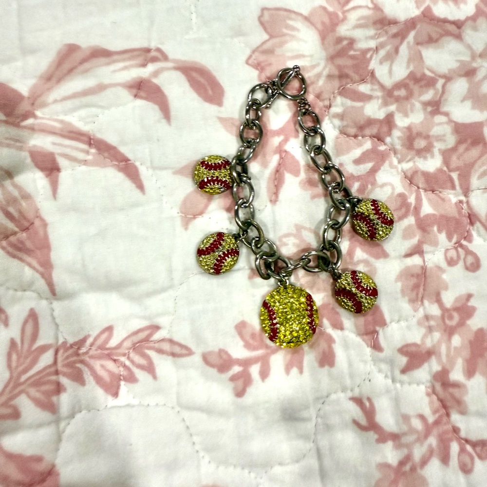 Elegant Silver Softball charm Bracelet